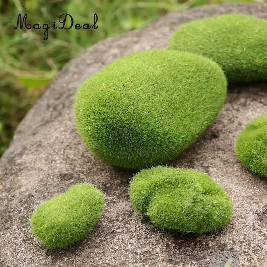 10pcs Artificial Decorative Moss Stones Ball Simulation Flocking Bryophytes Grass Plants Green Moss DIY Micro Landscape Decor