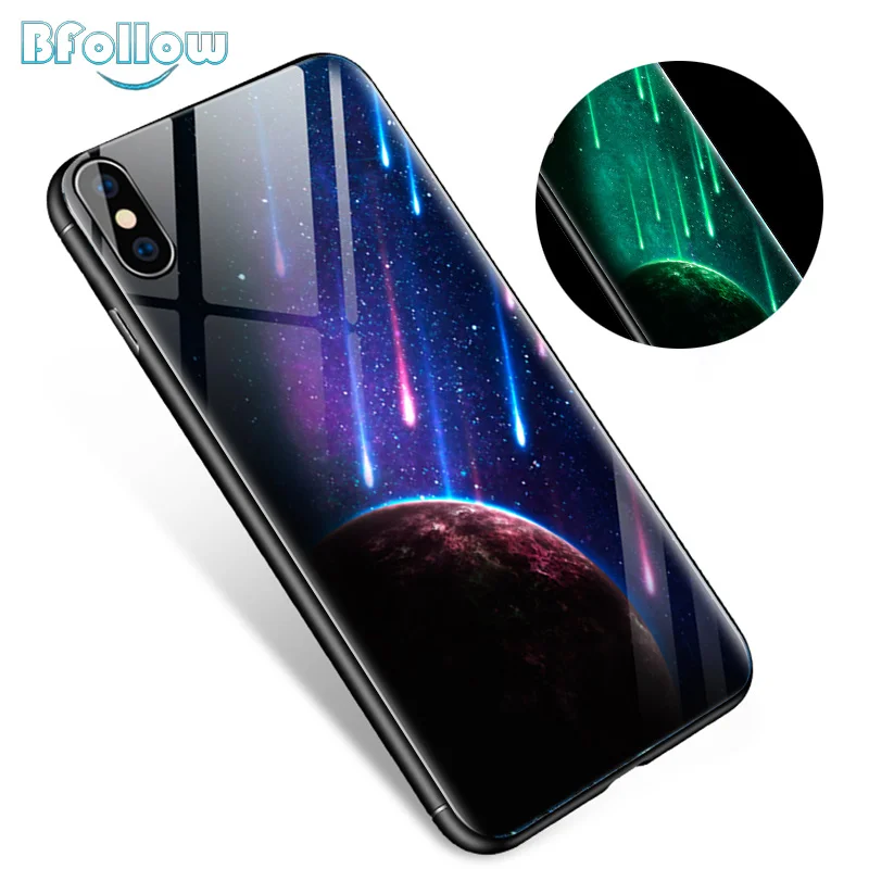 BFOLLOW светящийся чехол из закаленного стекла для IPhone X/XS Max/XR жесткая задняя крышка 9