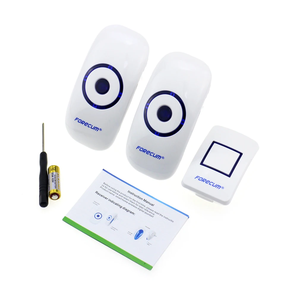 

FORECUN 8 Cordless Smart Door Bell with 36 Chimes EU Plug Two Receiver Waterproof Plug-in Type Wireless Doorbell for Home Office