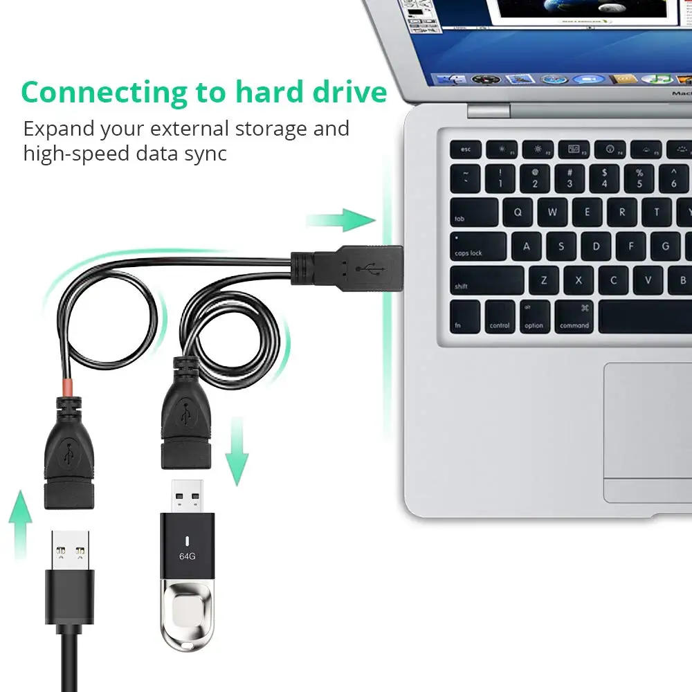 Onvian USB 2.0 A Male to Dual USB Female Data Hub USB Splitter Cable USB Charging Power Adapter Cable Extension for Laptop