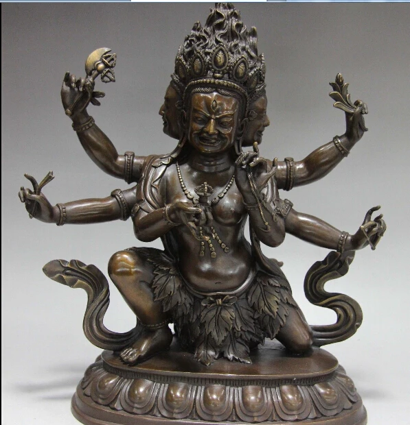 

Buddhism Red Bronze 3 Head 6 Arm Ushnisha Vijaya Holiness Bulmo Guan Yin Buddha