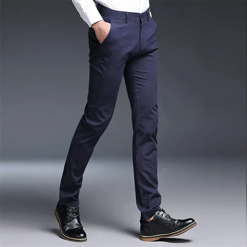2018 Autumn New Fashion Pants Men Slim Fit Classic Casual Mens Pants Full Length Male Pants Black Blue Cream Plus Size 38 40-09