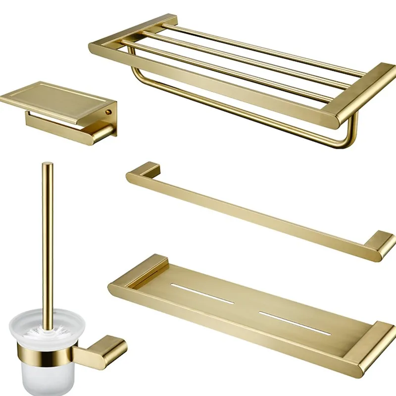 Brushed Gold Bathroom Accessories Set Toothbrush Mount Stainless Steel