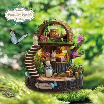 

DIY Miniature Dollhouse FANTASY FOREST GIFT BOX with Music Wooden Doll House Model Kits Children Toys Girls Birthday Gift Casa