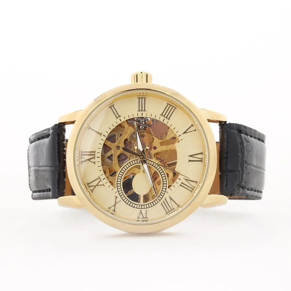 

2018 New Men Luxury 3D Hollow Engraving Case Roman Numbers Skeleton Dial Mechanical Watch