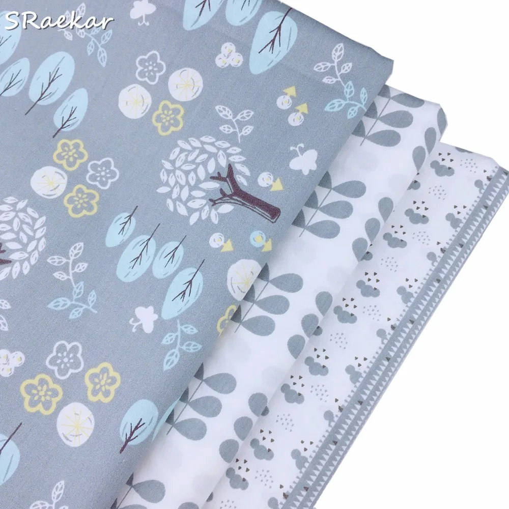 

Sraekar Grey Tree Floral Print 100% Cotton Fabric Diy Sewing Tissue Telas Para Patchwork Quilting Textile Costura Tilda Clothes