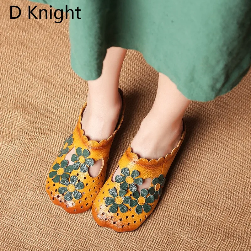 Genuine Leather Women Half Slippers Slip On Outdoor Med Heel Shoes Women Comfortable Slides Woman Driving Loafer Female Footwear (5)