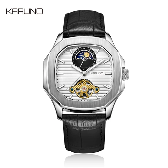 black silver white MCE Мужские механические часы мужские часы Relogio Masculino Мужские автоматические часы кожаные часы наручные часы с турбийоном мужские часы - Цвет: black silver white
