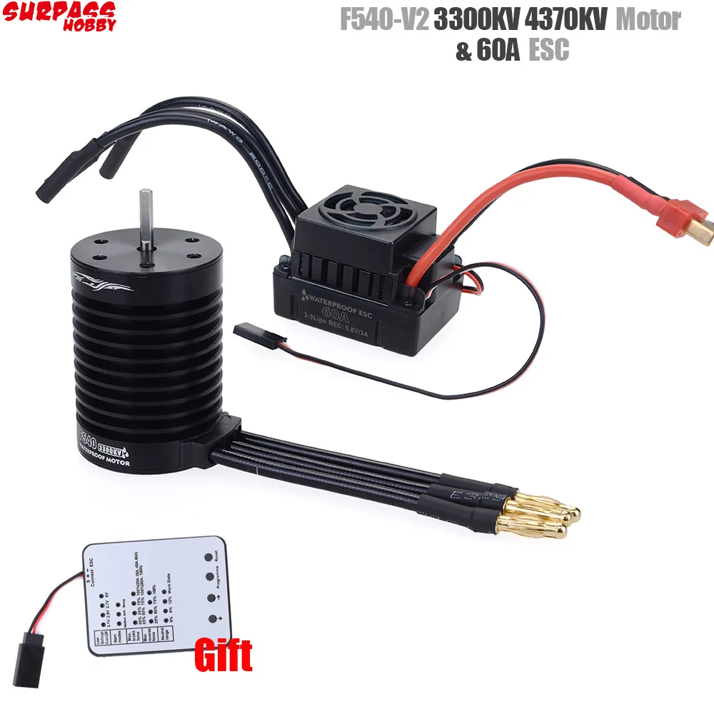 

Rc Waterproof F540 V2 3300KV 4370KV Sensorless Brushless Motor & 60A Brushless ESC+ Program Card For 1/10 RC Truck Monster Buggy