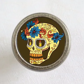 

Flower Skull - Drawer Knobs Pulls Handles DIY Art Kitchen Cabinet Handle / Bronze/Silver/Copper Dresser Knobs furniture hardware