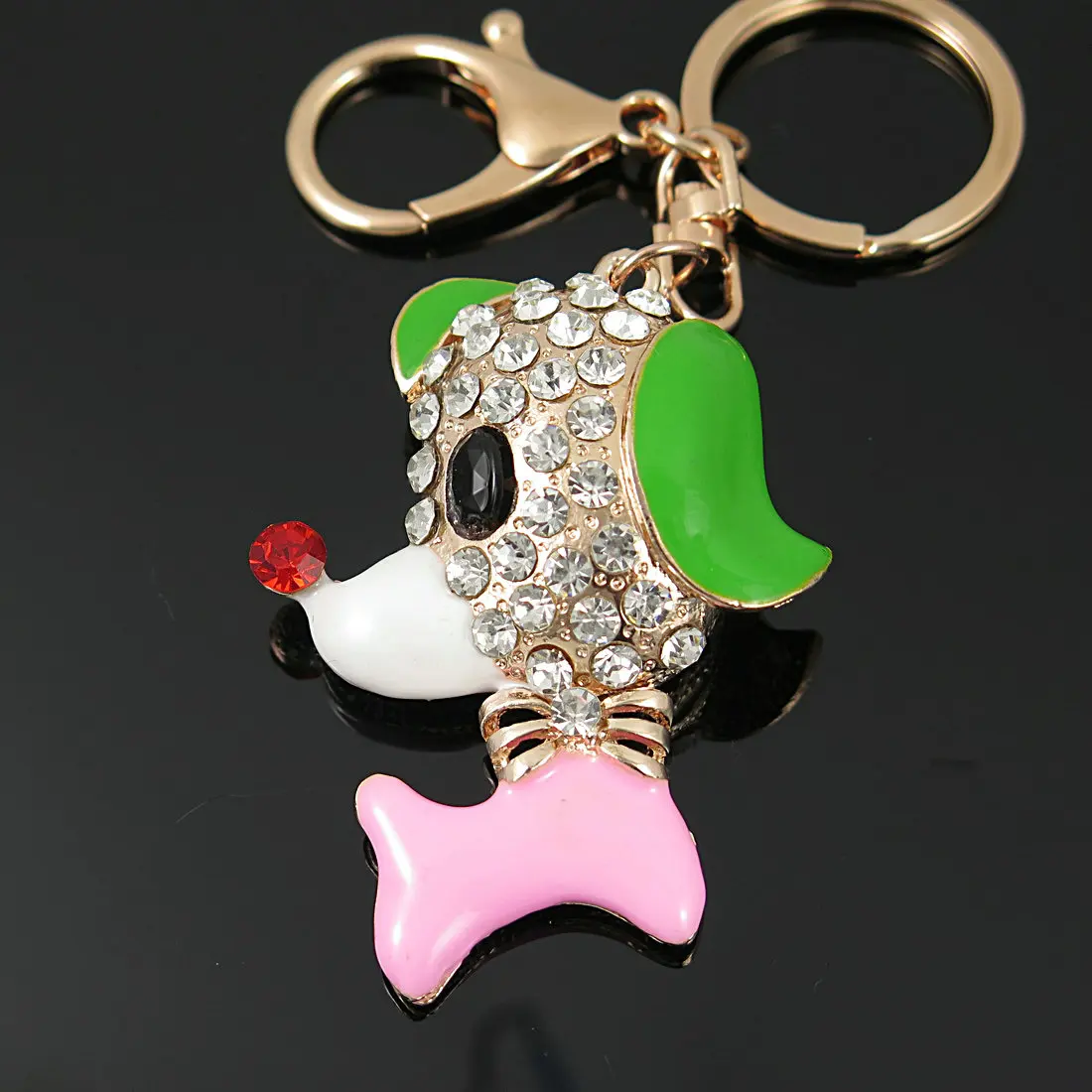 Lovely Enamel Dog Crystal Rhinestone Alloy Keychain Bag Pendant Keyring Key Chain Car Keys