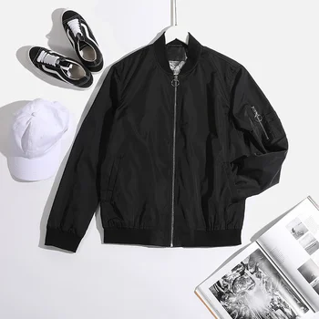 

Mens Bomber Jacket Coat Top Long Sleeve Black Stand Collar Zipper Men Jackets Coats Tops Summer Male Streetwear Clothes IN STOCK
