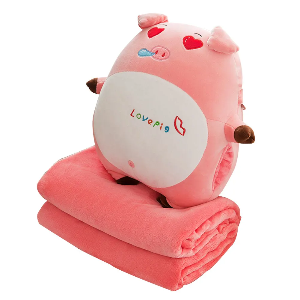 Hot Multi-function Cute Piggy Plush Pillow Hand Warmer with Air Conditioning Blanket FQ-ing - Цвет: anthomaniac
