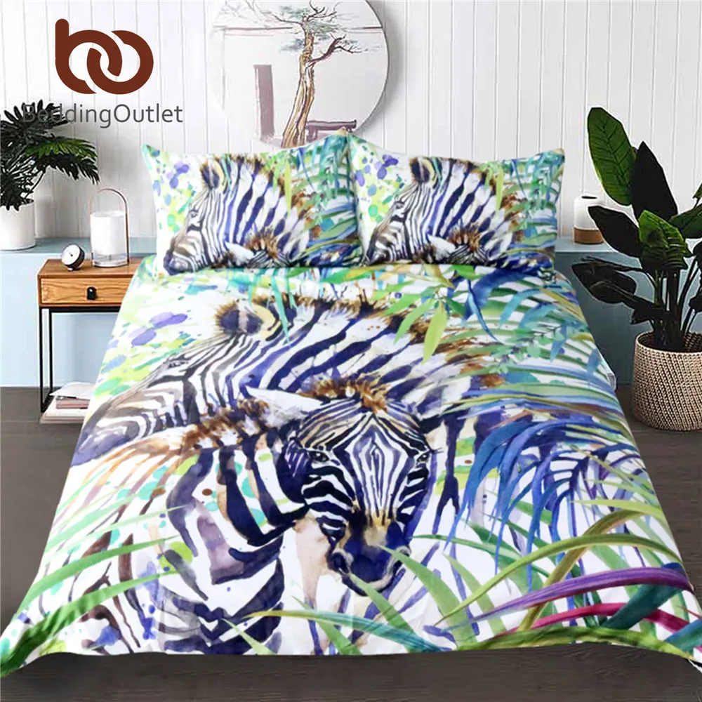 BeddingOutlet Zebra Duvet Cover Set 3 PCS Watercolor Exotic Wild Animal
