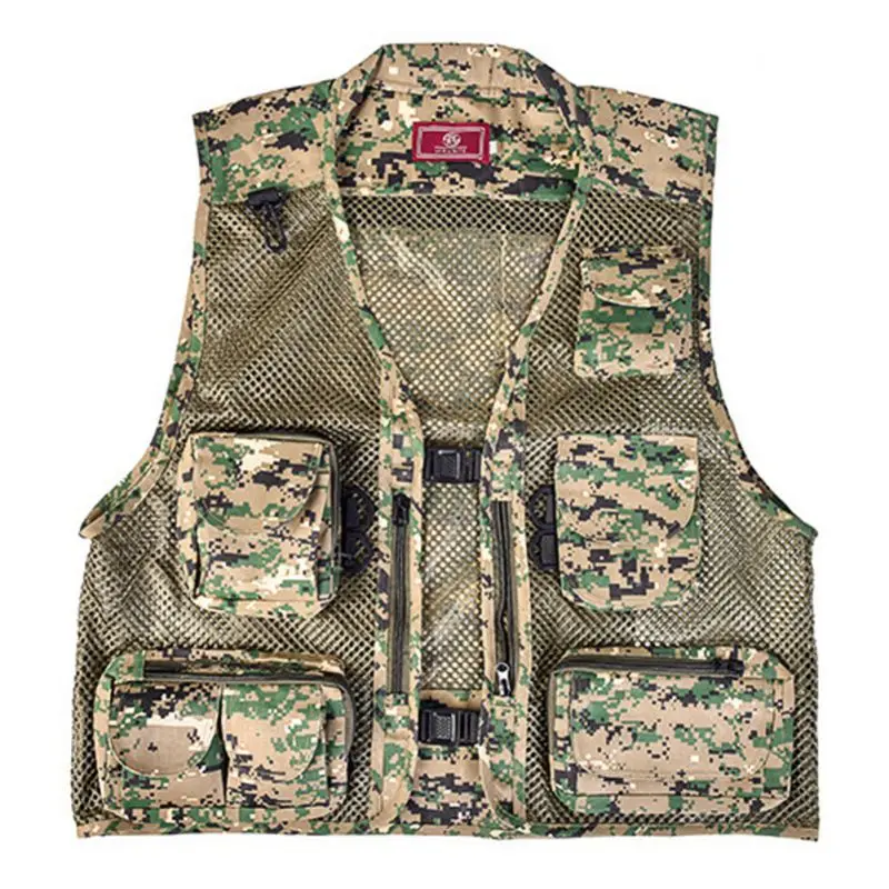 Breathable Quick Dry Camouflage Multifunctional Polyester Fishing Vest Fishing Clothing Multi-Pocket Waistcoat For Hunt Hiking - Цвет: Digital camouflage