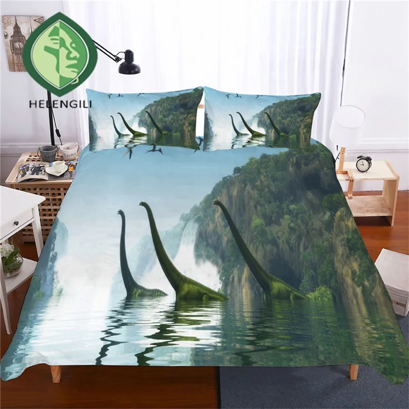 

HELENGILI 3D Bedding Set Jurassic Park Dinosaur Print Duvet cover set bedclothes with pillowcase bed set home Textiles #DG-21