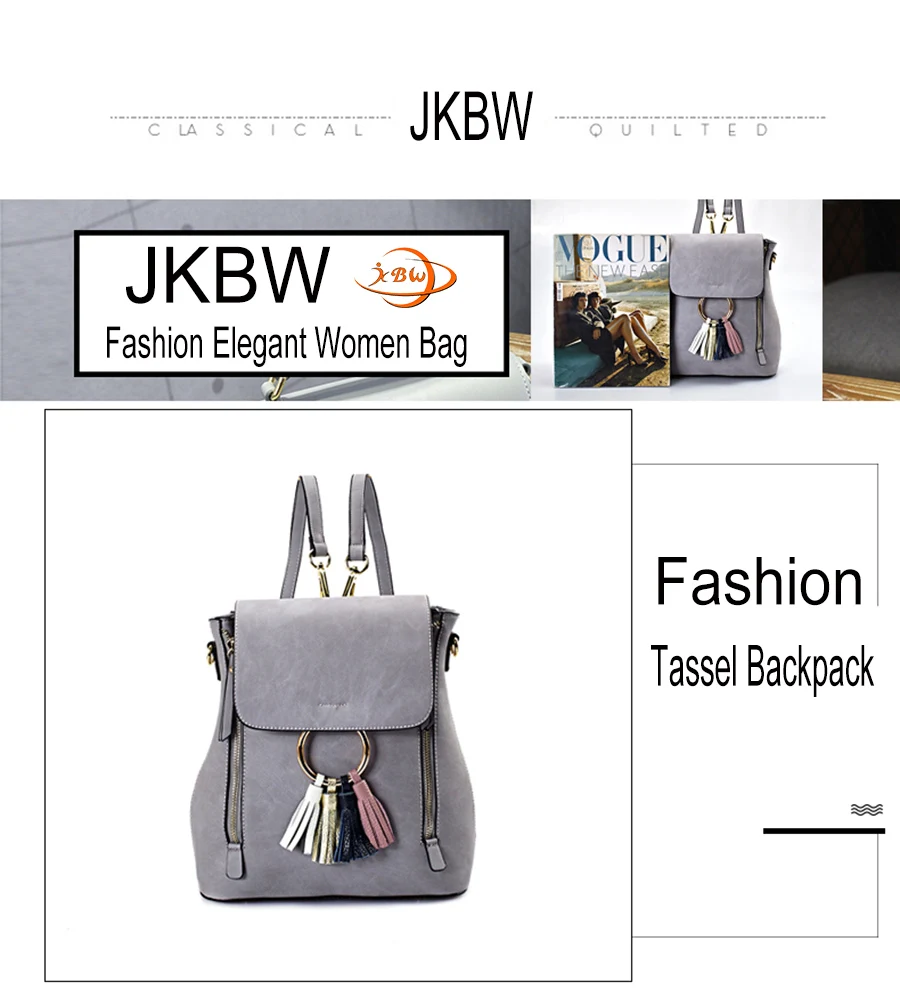 JKBW Women's Backpacks Korean Fashion Small Leather Bag Top-quality PU Tassel Zipper Bags Mini Backpack Round Ring School Bags (1)