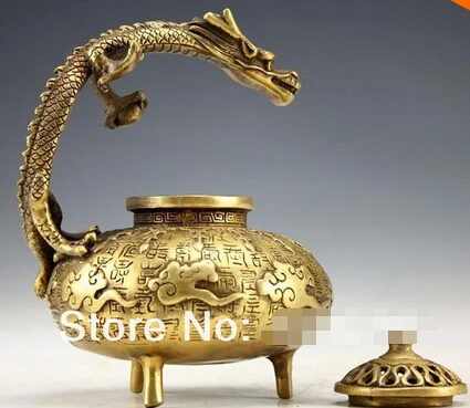 

0 Bronze incense burner censer dragon statue handmade chinese calligraphy antique