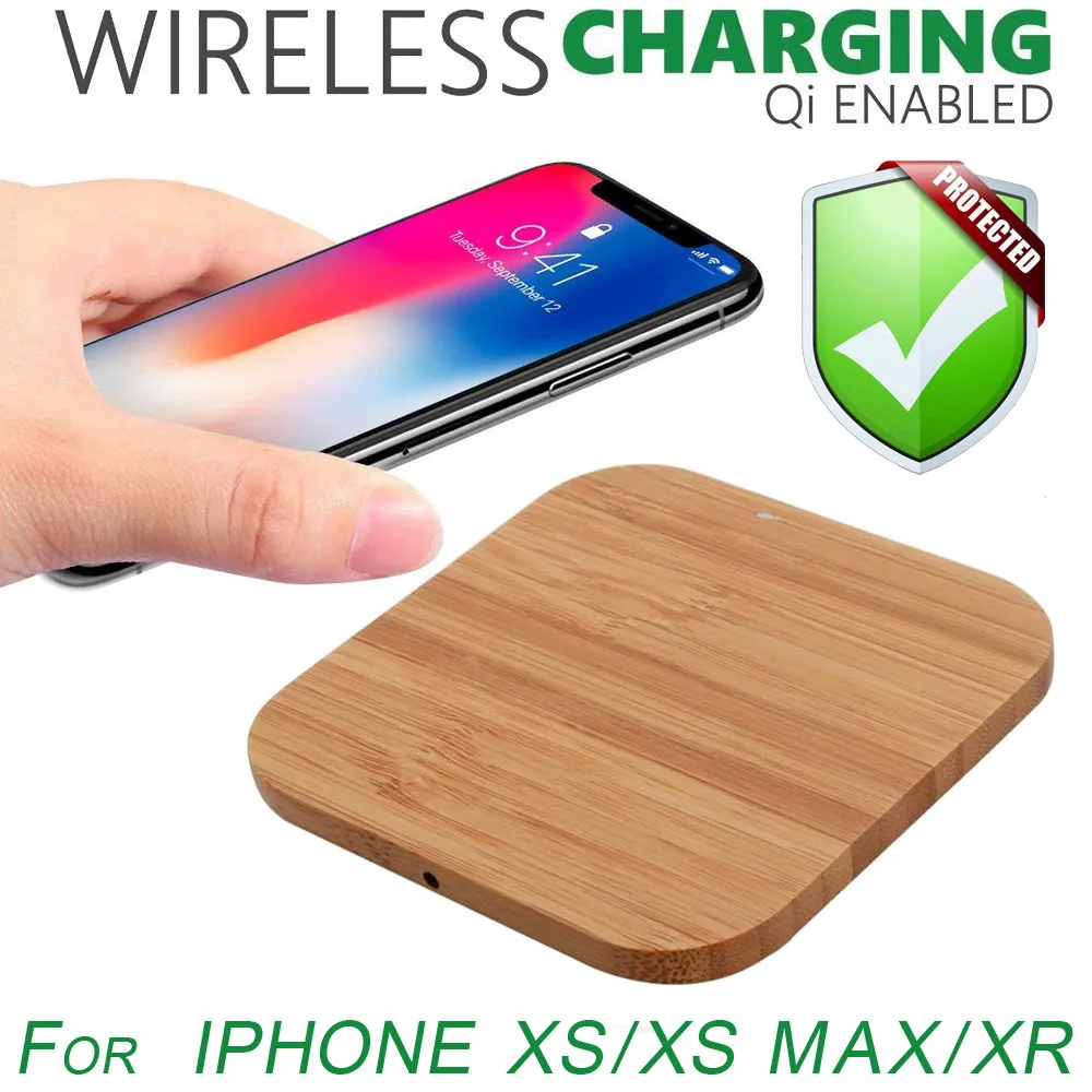 Ультратонкий деревянный Qi беспроводной зарядный коврик для Iphone XS/XS Max/XR CE/FCC/ROHS DC5V/2A ультратонкий легкий портативный