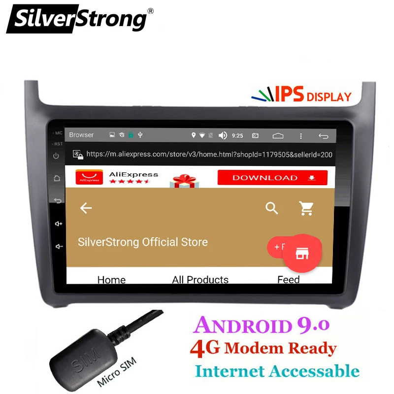 Excellent SilverStrong IPS Android9.0 4G Car GPS Radio for VolksWagen Polo New Android 9.0 2009 2010 2012 2013 2014 2015 RDS DVR 4