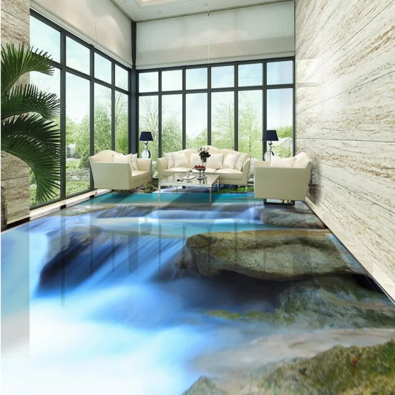 Kopen Gratis Verzending 3D Stereo Natuurlijke Landschap Waterval River stone floor schilderen verdikte antislip slaapkamer vloeren muurschildering