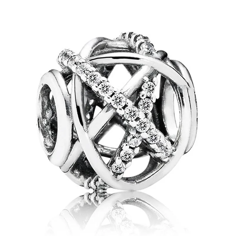 

Authentic 925 Sterling Silver Bead Charm Openwork Galaxy Swirls With Crystal Beads Fit Pandora Bracelet Bangle Jewelry