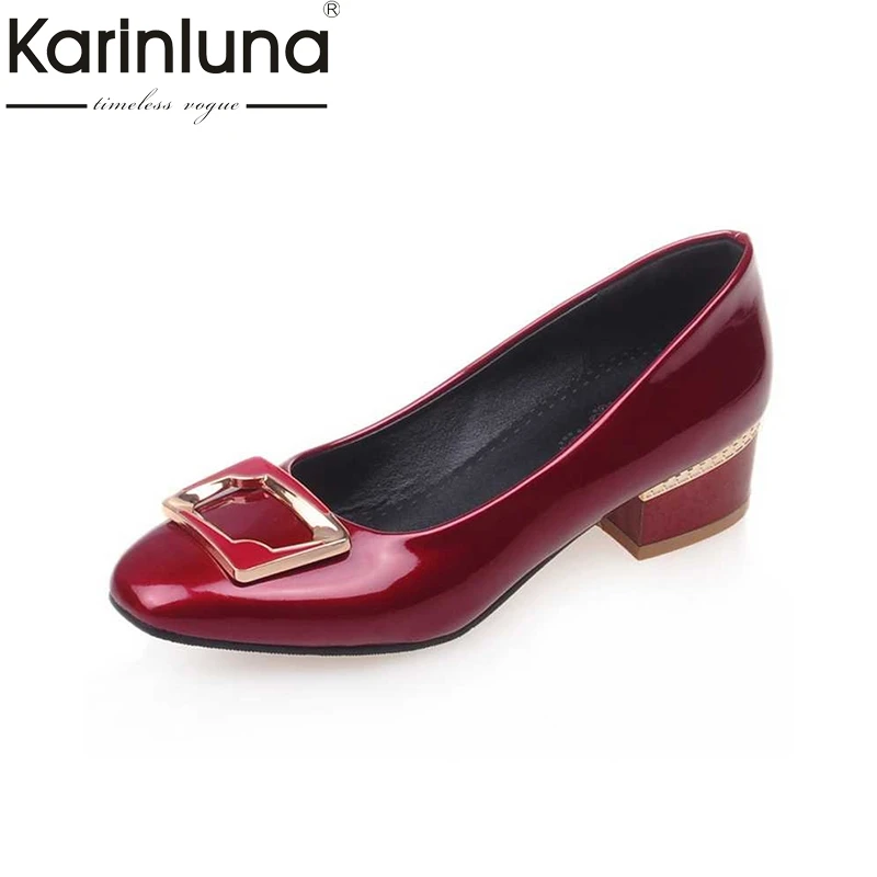 Image KarinLuna Big Size 32 46 Fashion Office Lady Pumps Vintage Square Chunky Heels Spring Autumn Shoes Less Platform Pumps