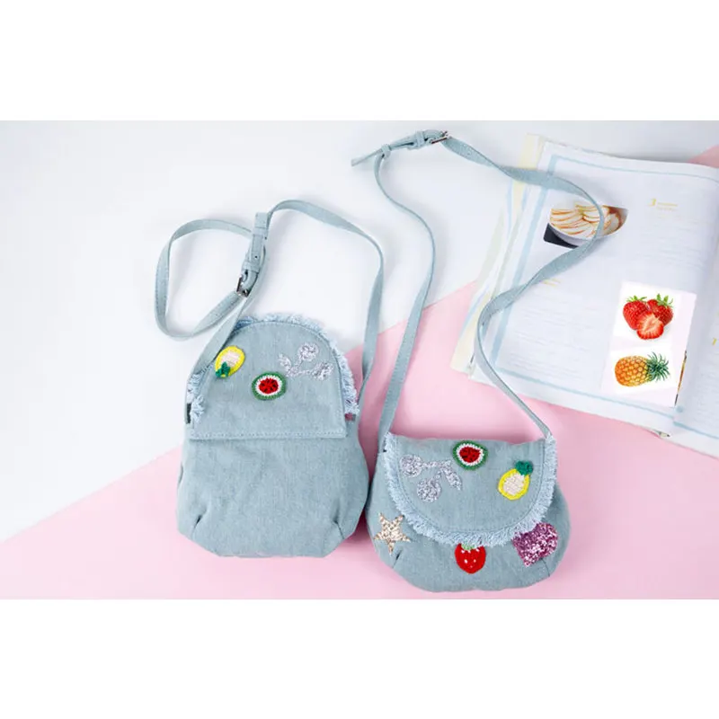 

2017 New Cherry Strawberry Pineapple Bag For Baby Girl Kids Mini Cotton Denim Jeans Bag