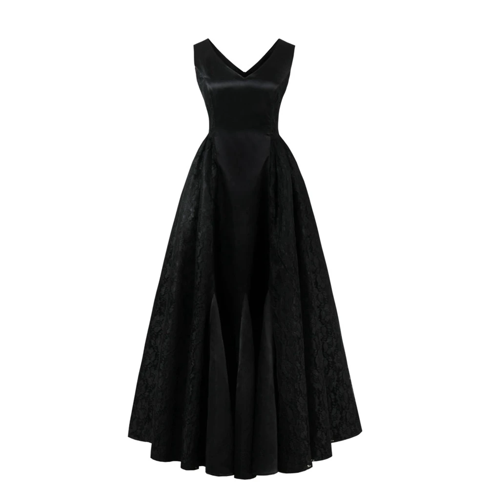 Women Lace Bandage Stretch Elegant Vintage V Neck Floral Fit Flare Long