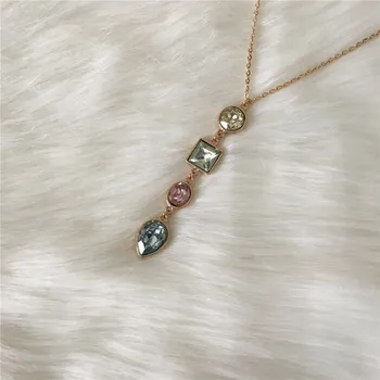 

IMITATION JEWELRY CASUAL GOLD COLOR COLORFUL STONE PENDANT NECKLACE FOR WOMAN GIRL