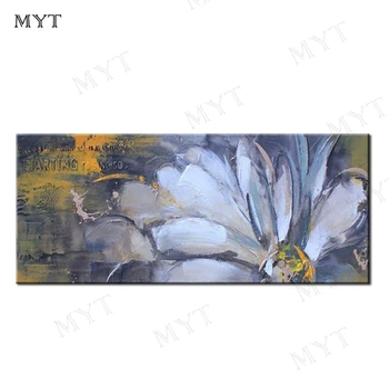 

MYT Hand Painted Canvas Oil Painting Home Decoration White Lotus Flower Oil Paintings Pictures Modern Wall Art For Living Room