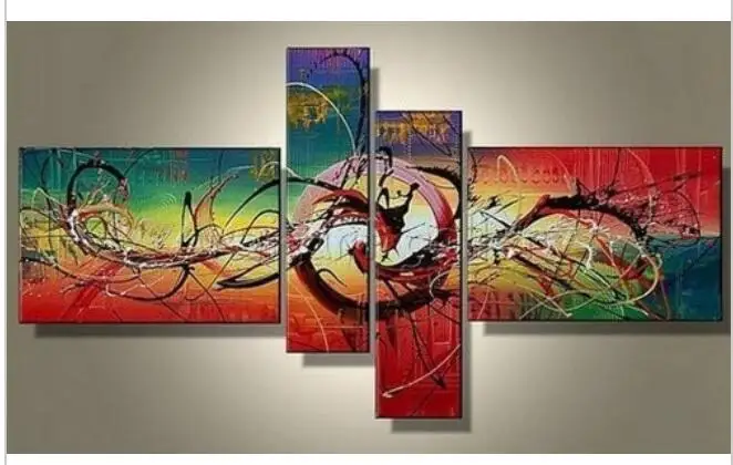 4 Panel abstract decorative modern wall art Aesthetic hand painted Canvas Oil Painting FOR house ...