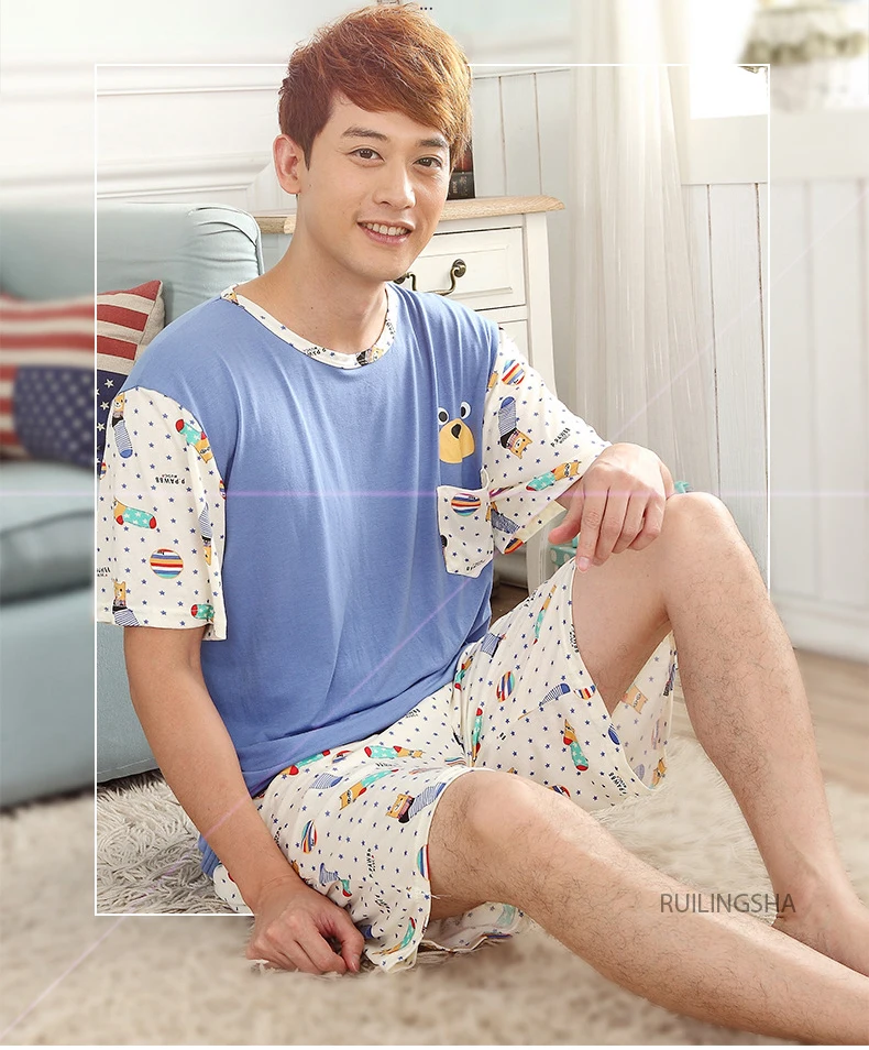 2019 calções de manga curta conjuntos de pijama terno homens pijama