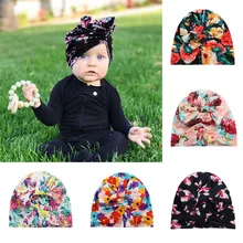 Fashion Lovely Floral Print Girls Hat Turban Spring Summer Soft Rabbit Ears Cap With Cute Bows Fashion Lovely Floral Print Girls Hat Turban Spring Summer Soft Rabbit Ears Cap With Cute Bows