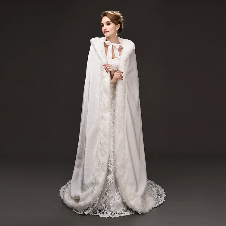 Романтический зимний длинный плащ с капюшоном из искусственного меха Болеро для невесты Свадебные Шаль Свадебная куртка Для женщин