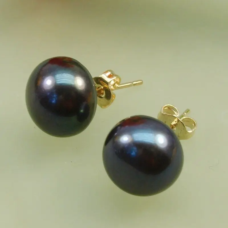 Wholesale price 16new ^^^^New Women Fashion Jewelry 14KGP black Pearl Stud Earringin Stud