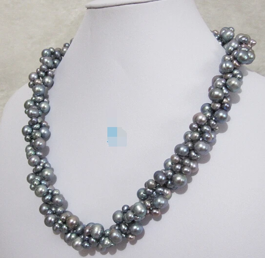 

huij 001671 4-9mm Dark Gray Freshwater Pearl Necklace Jewelry