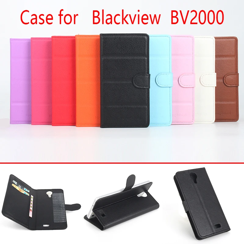 

HongBaiwei For Blackview BV2000 Phone Case Folio Flip Pure Color Lichee Pattern PU Leather Wallet Cover Cash/Card Slots