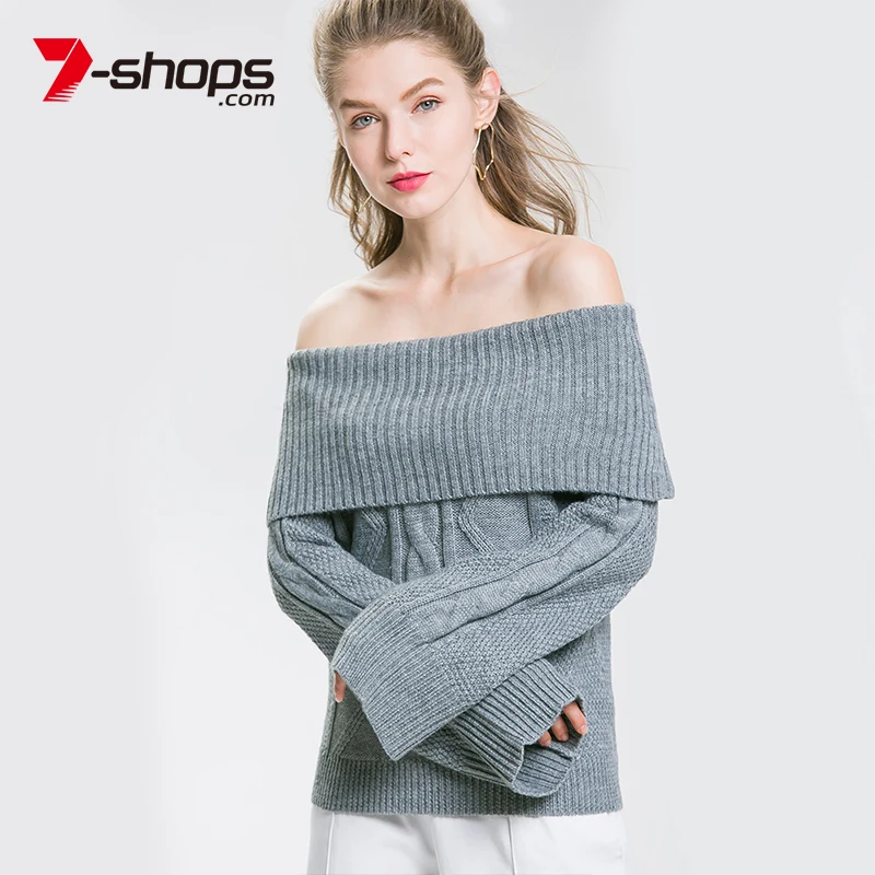 Ccibuy Sale Wool Off Shoulder Women Sweater Flare Long Sleeve Pullover Female Knitting Sweaters Plus Size Jumper White Kazak