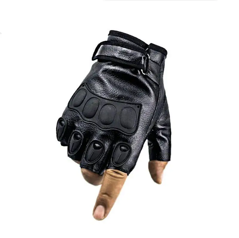 Men's Fingerless Riding Driving Thin Mittens Genuine Leather Grain Half