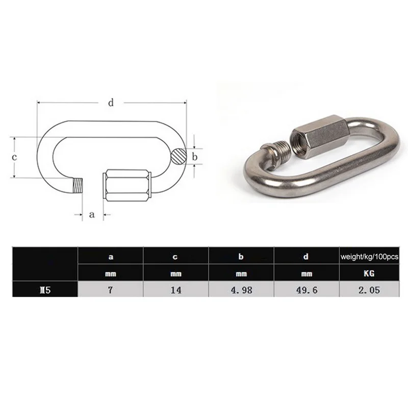 Urijk 1 шт. M5 316 цепь из нержавеющей стали быстрое соединение морской овальной нити карабин цепь Соединительный брелок пряжка замок карабин
