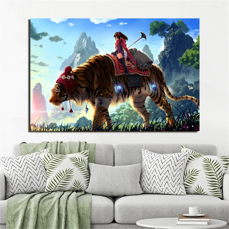 

Anime Girl On Tiger Animal Print Wall Art Canvas Painting Nordic Posters And Prints Canvas Art Wall Picture Kids Room Decoration