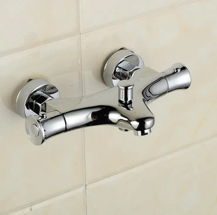 Dual handle wall mounted shower faucet bathroom, Brass thermostatic