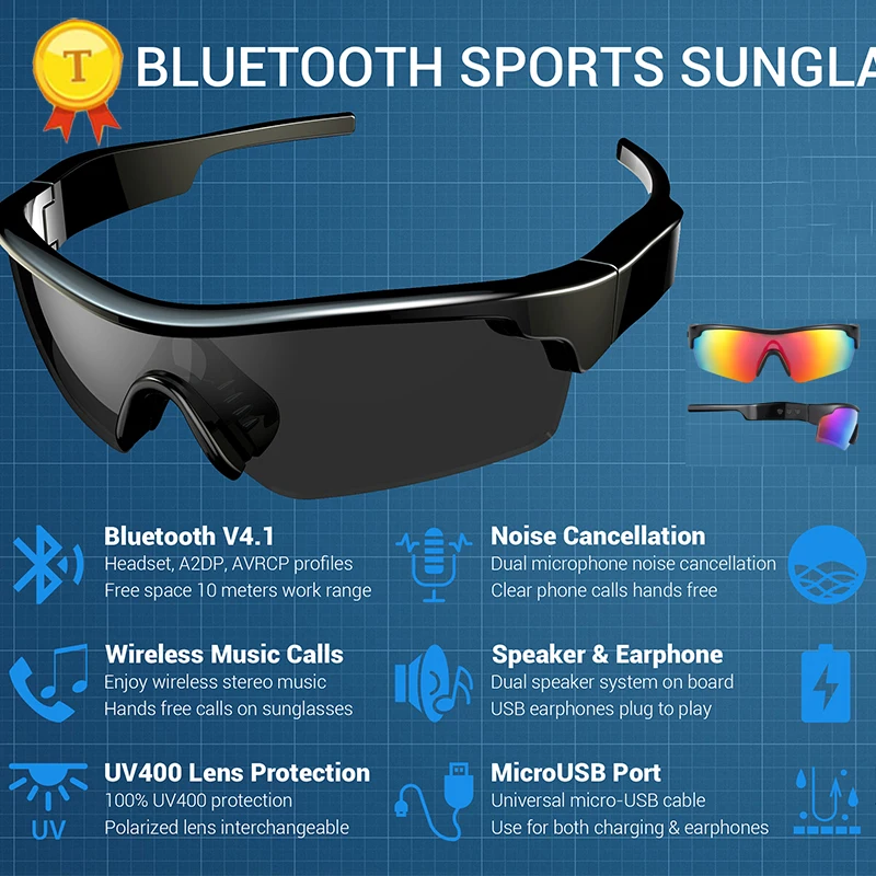 Смарт-очки, bluetooth-очки, солнцезащитные очки, дневные четкие телефонные звонки, водонепроницаемые солнцезащитные очки, bluetooth, музыкальный звонок - изображение