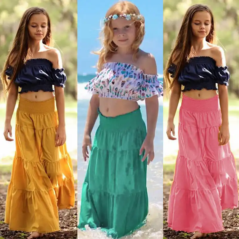 Kids Little Girls Princess Skirt Sets Lace Floral Sleeveless Vest Top+Long Maxi Skirts Party Dress Clothes