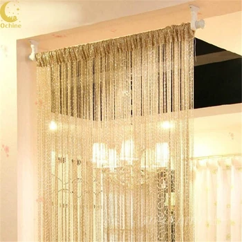 

Ochine 200Cm X 100Cm Vogue Curtain Silver Silk Tassel String Door Window Curtains Divider Curtain Valance
