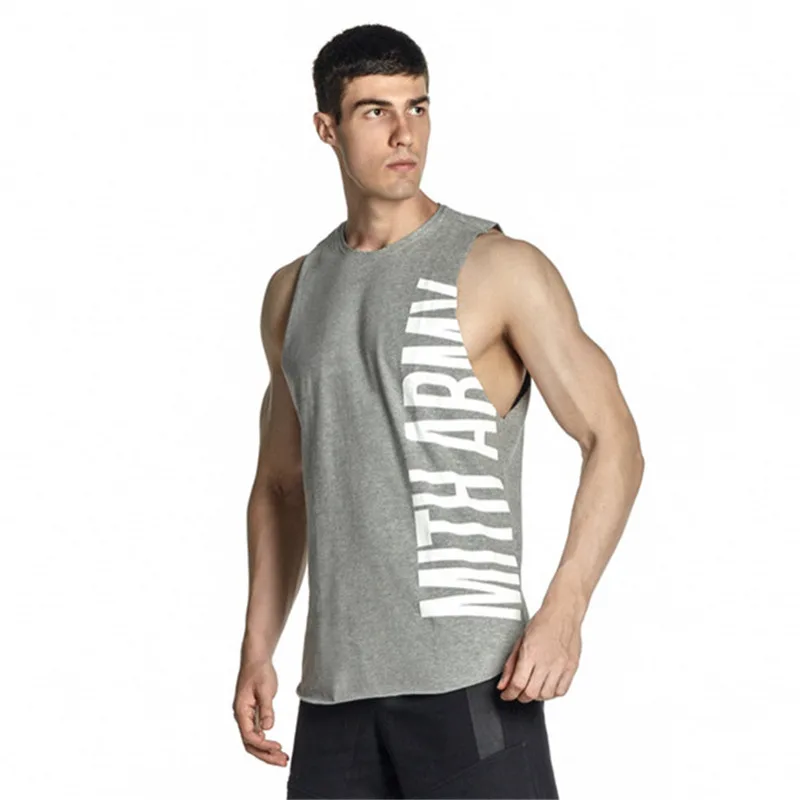 SummerLoose sleeveless vest bodybuilding Gyms tank top men Fitness Sleeveless Shirt Cotton men undershirt fashion vest - Цвет: gray