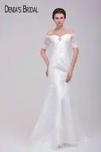 Real Photos Sweetheart Mermaid Wedding Dresses with Short Sleeves Appliques Chapel Train Floor-Length Long Bridal Gowns