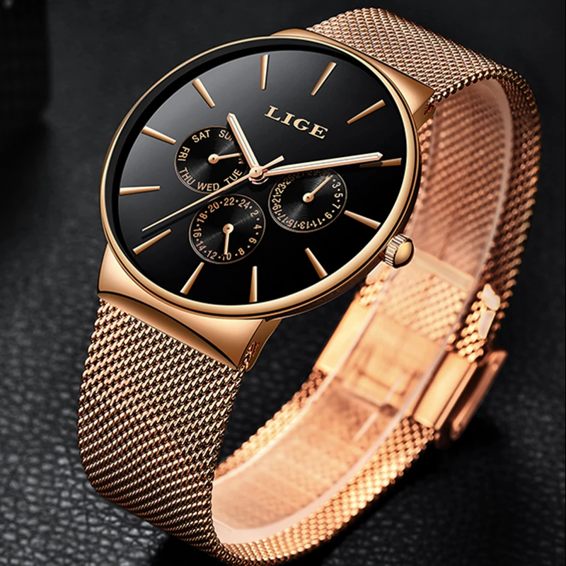 

LIGE Watch Men Fashion Quartz Clock Mens Watches Top Brand Luxury Full Steel Gold Multi-function Watches Relogio Masculino+box