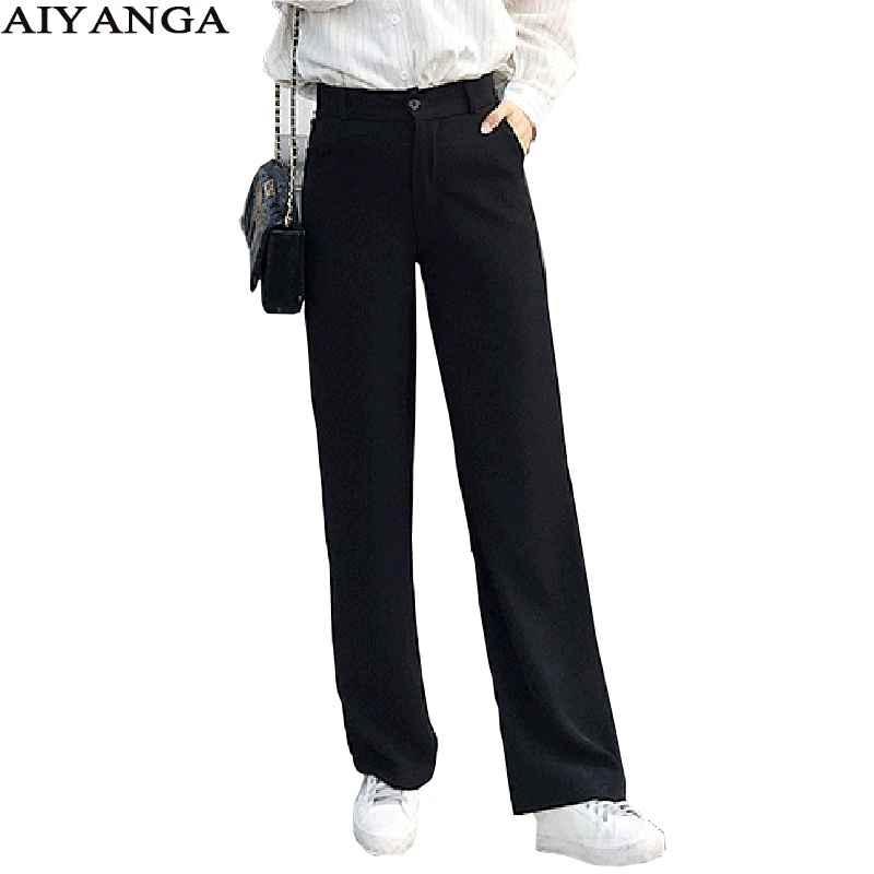 high waisted long black trousers